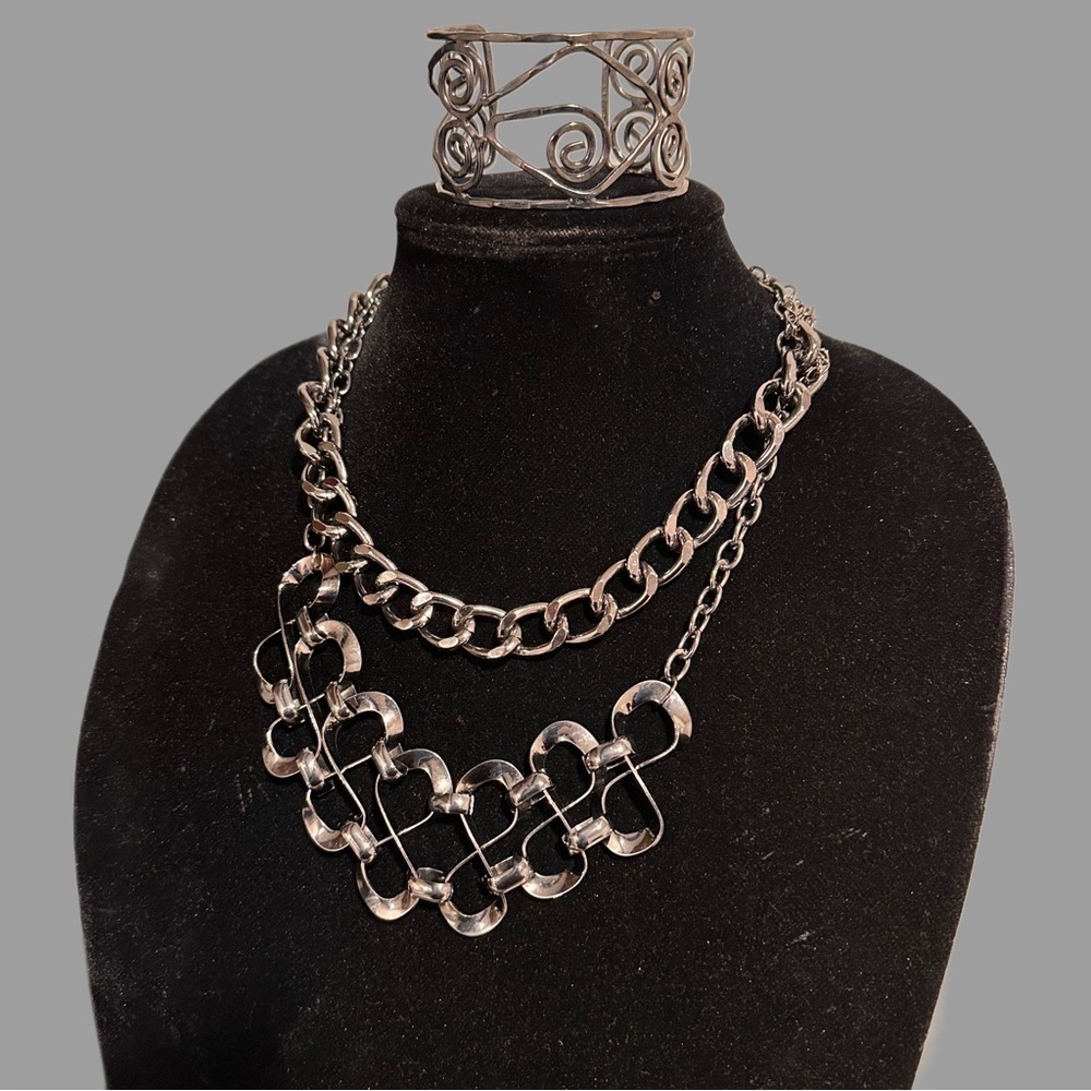 Jewelry Bundle (3), 2 Chain Necklaces & 1 Cuff Spiral Bracelet Gunmetal Handmade - Picture 12 of 12